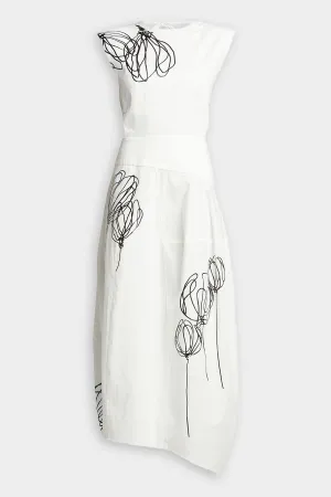 Tulipe Dress in White/Black Multi