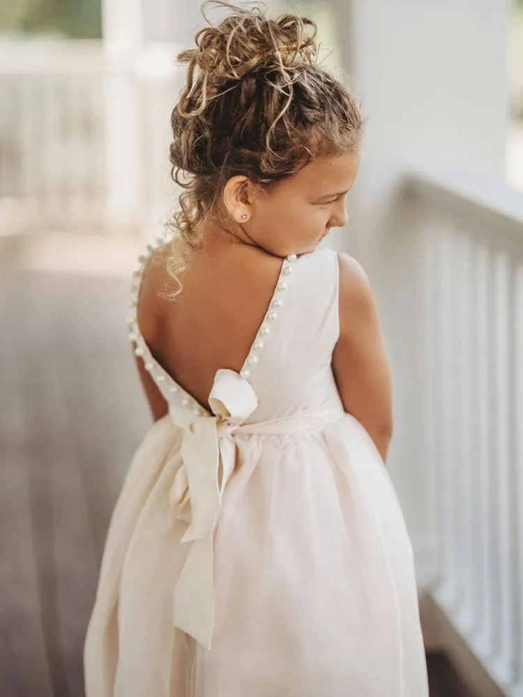 Tulle Champagne Jewel Neck Sleeveless Short Princess Party Dress Kids Sash Pageant Dresses