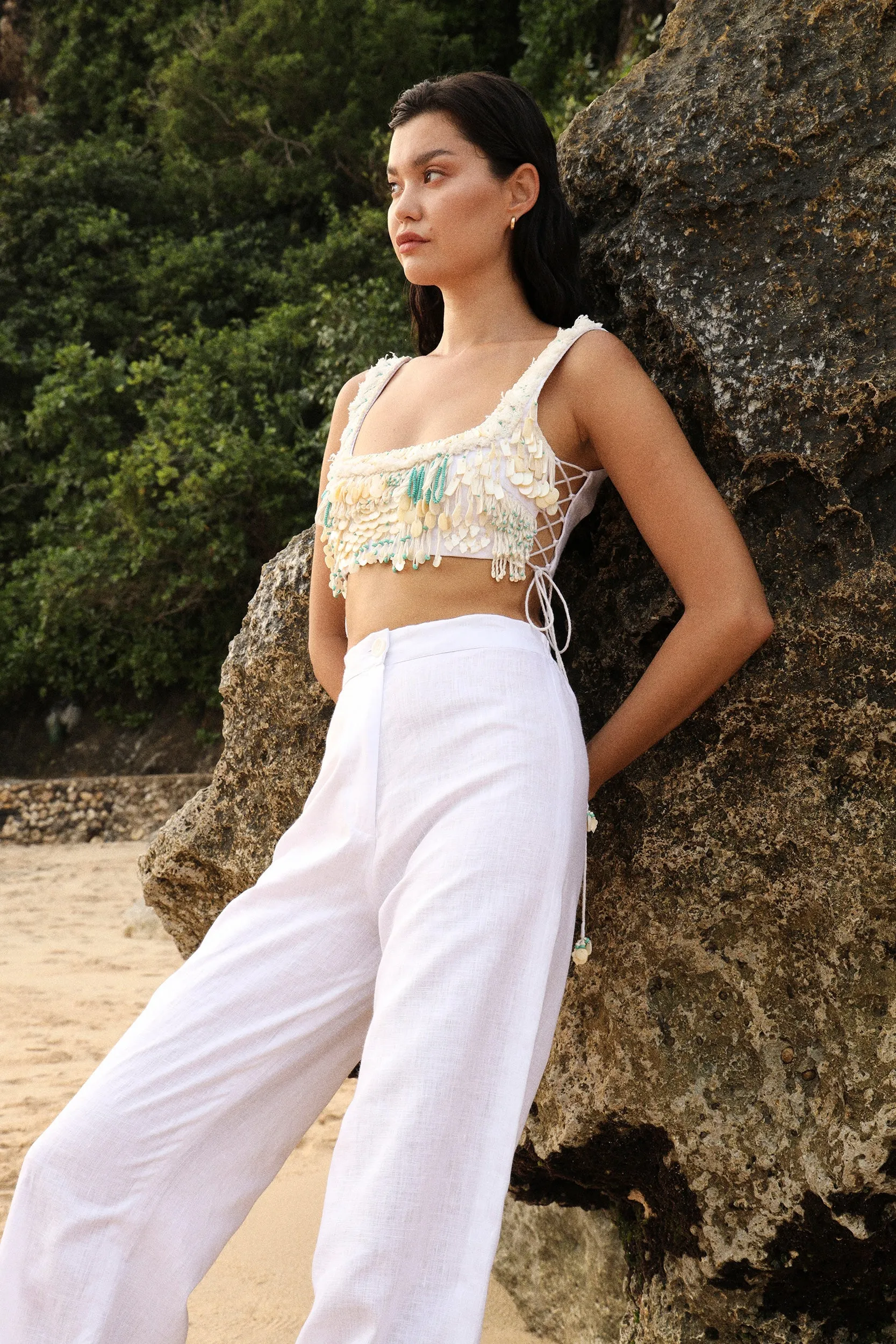 Turks Bandeau (White) & Nicobar Pants (White)