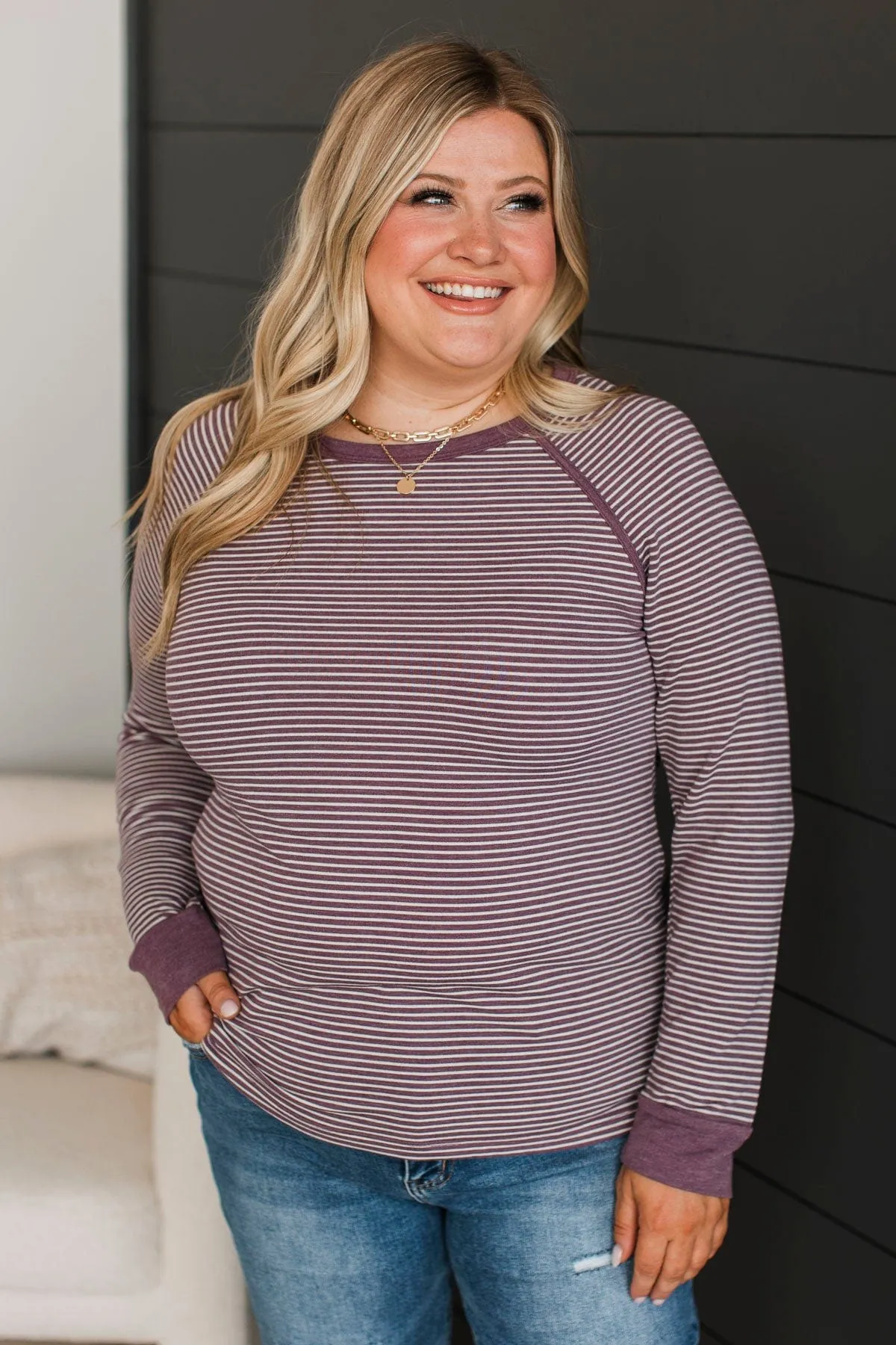 Undeniably Yours Striped Top- Light Plum