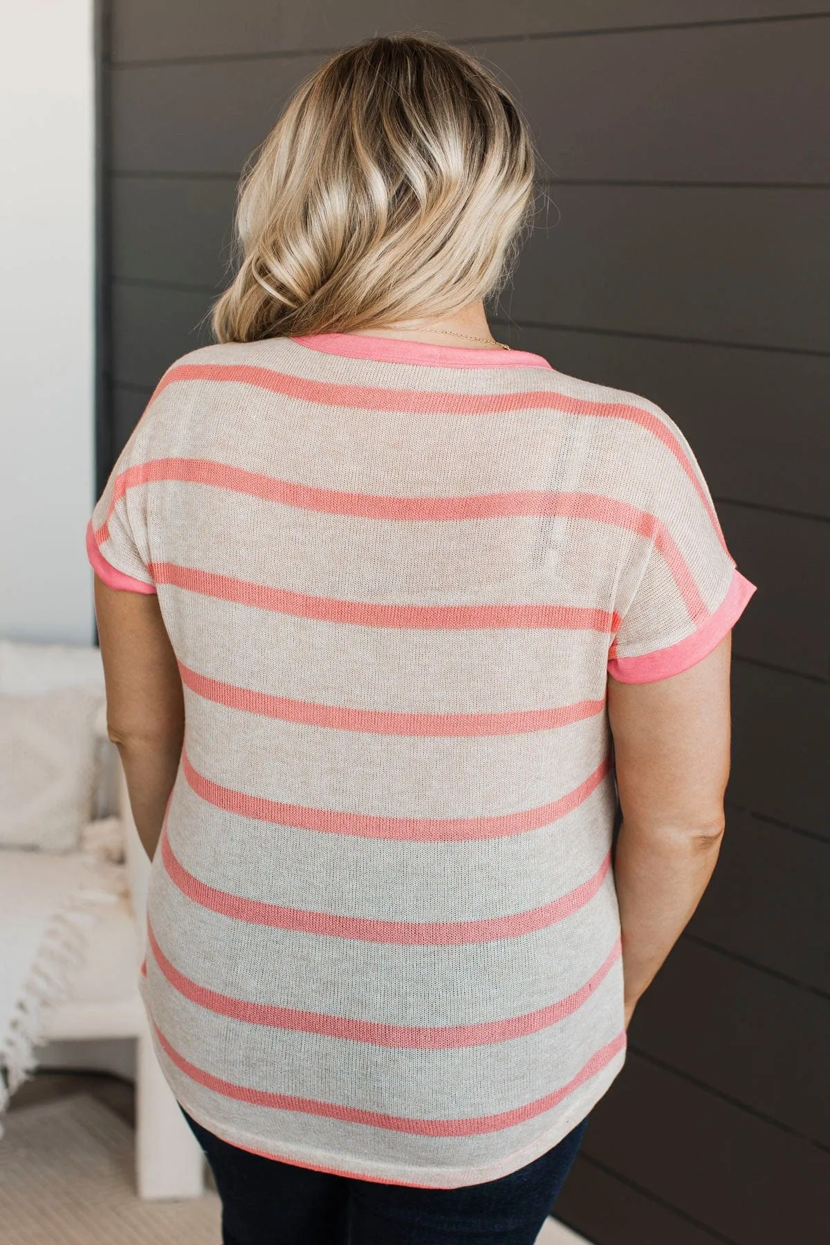 Unforgettable Charm Striped Top- Oatmeal & Coral