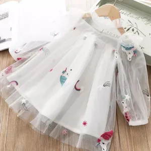 Unicorn patched white dress