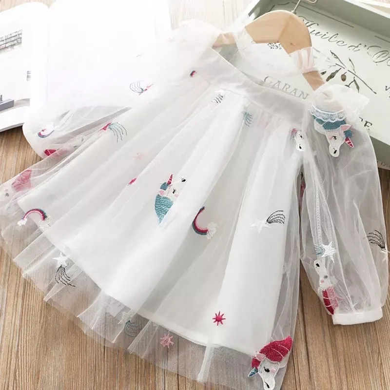 Unicorn patched white dress