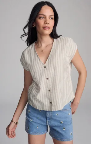 V-neck short sleeve button shirt