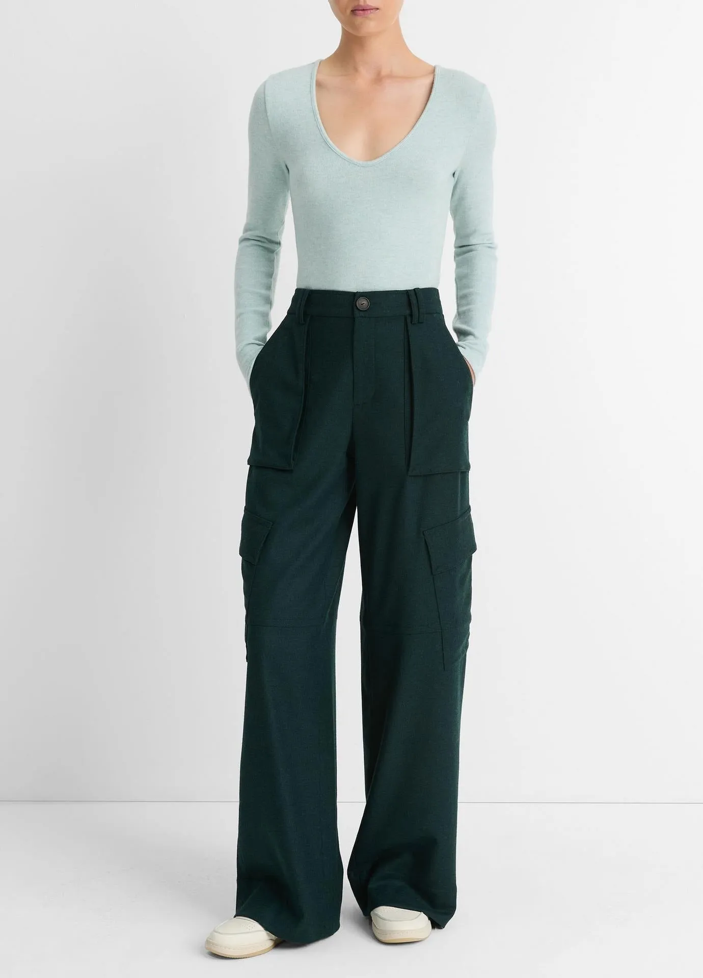 Vince Flannel Wide Leg Cargo Pant in Sea Onyx