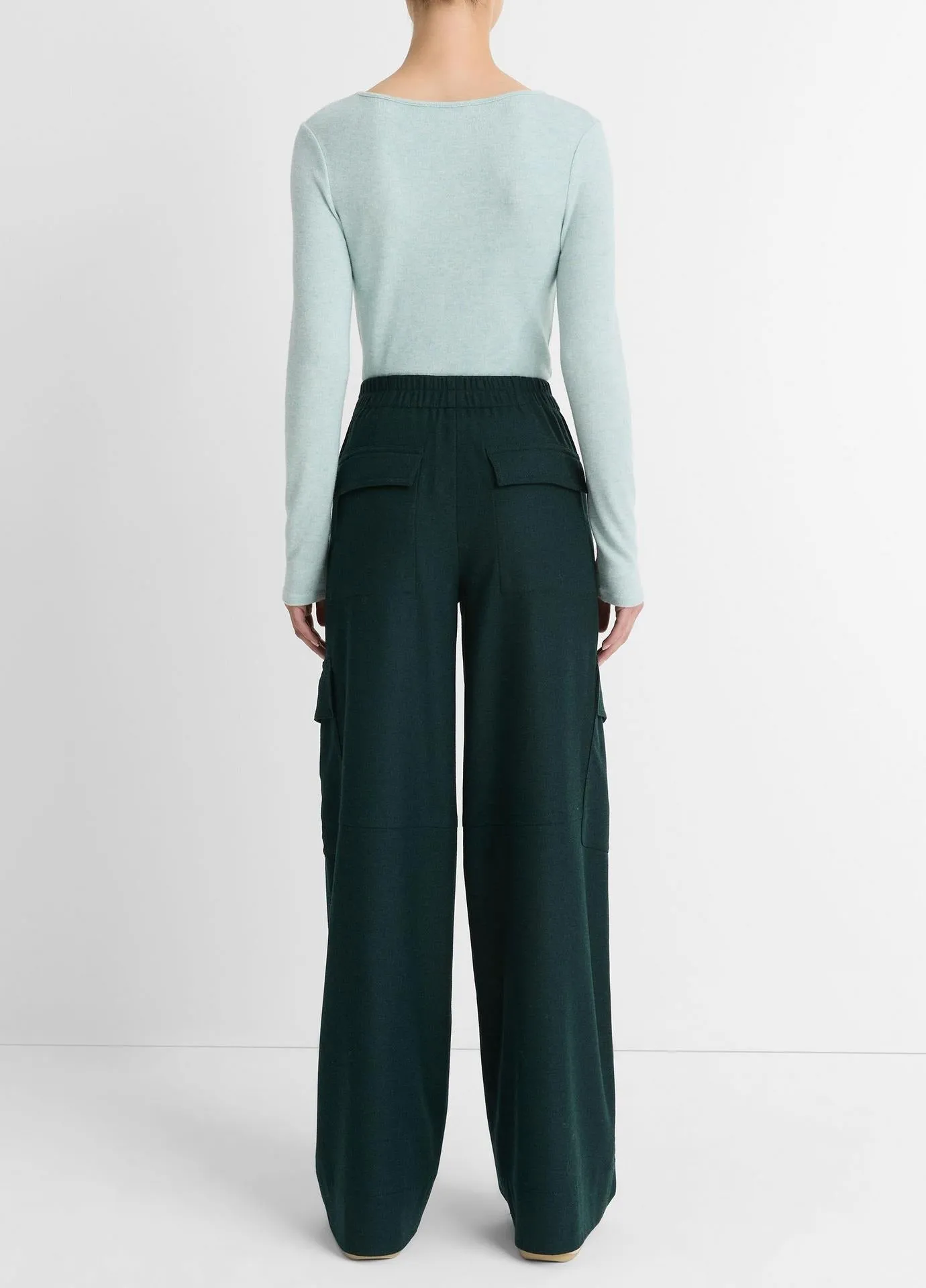 Vince Flannel Wide Leg Cargo Pant in Sea Onyx