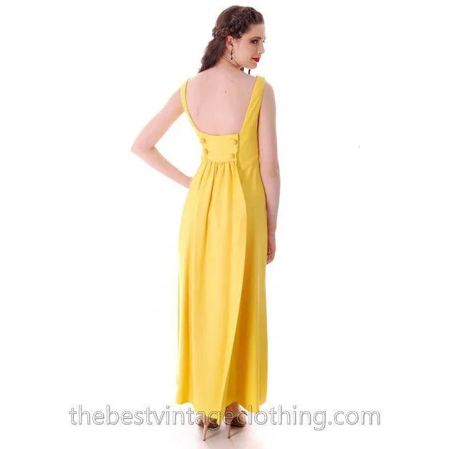 Vintage Summer Evening Gown Yellow Faille Maxi Small 1960s