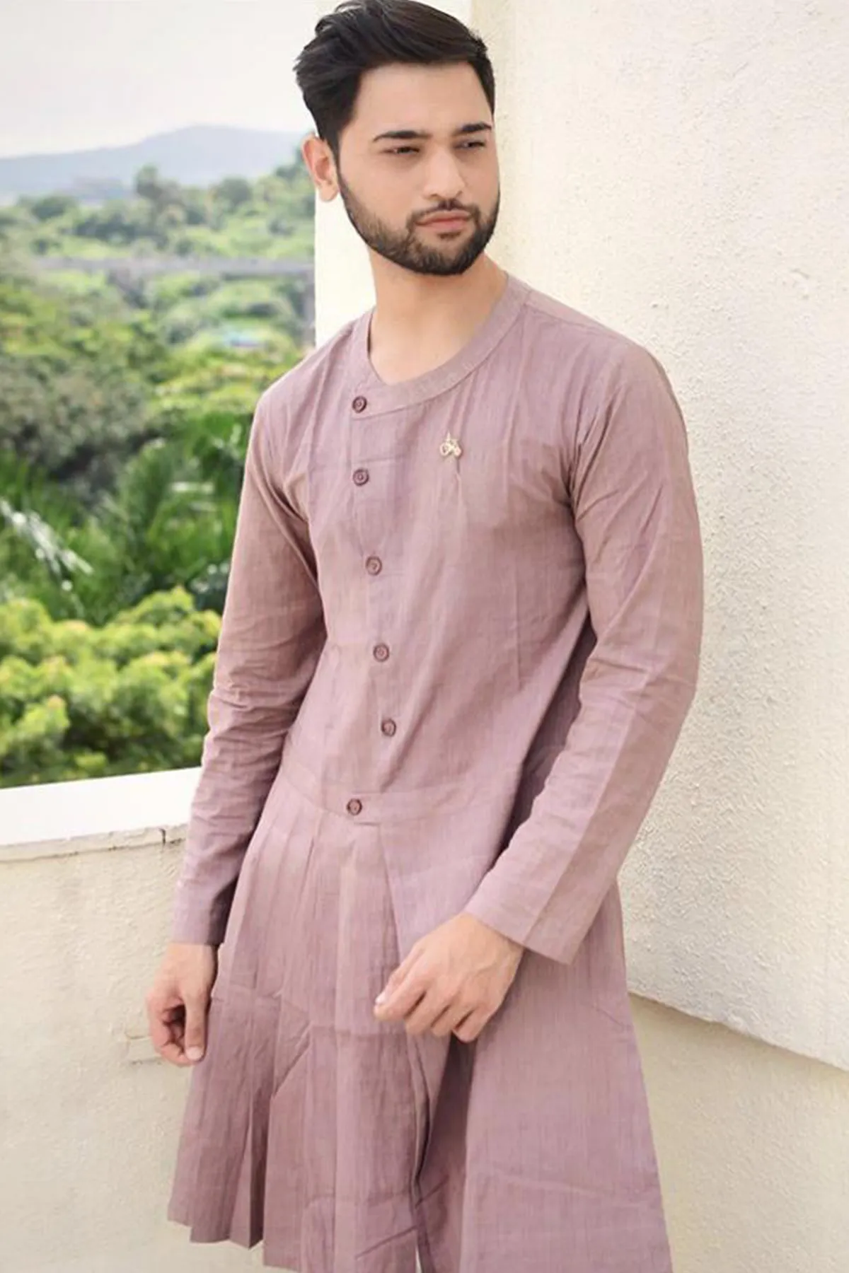 Vora Sahab - Mauve Kurta with Off-White pant Set