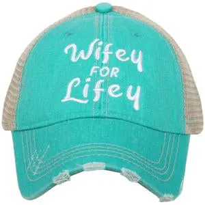 Wife hat | Wifey for lifey | Happy Wife Happy Life | Wifey | Aint no wifey | Embroidered distressed trucker cap | Personalize with wedding dates and names