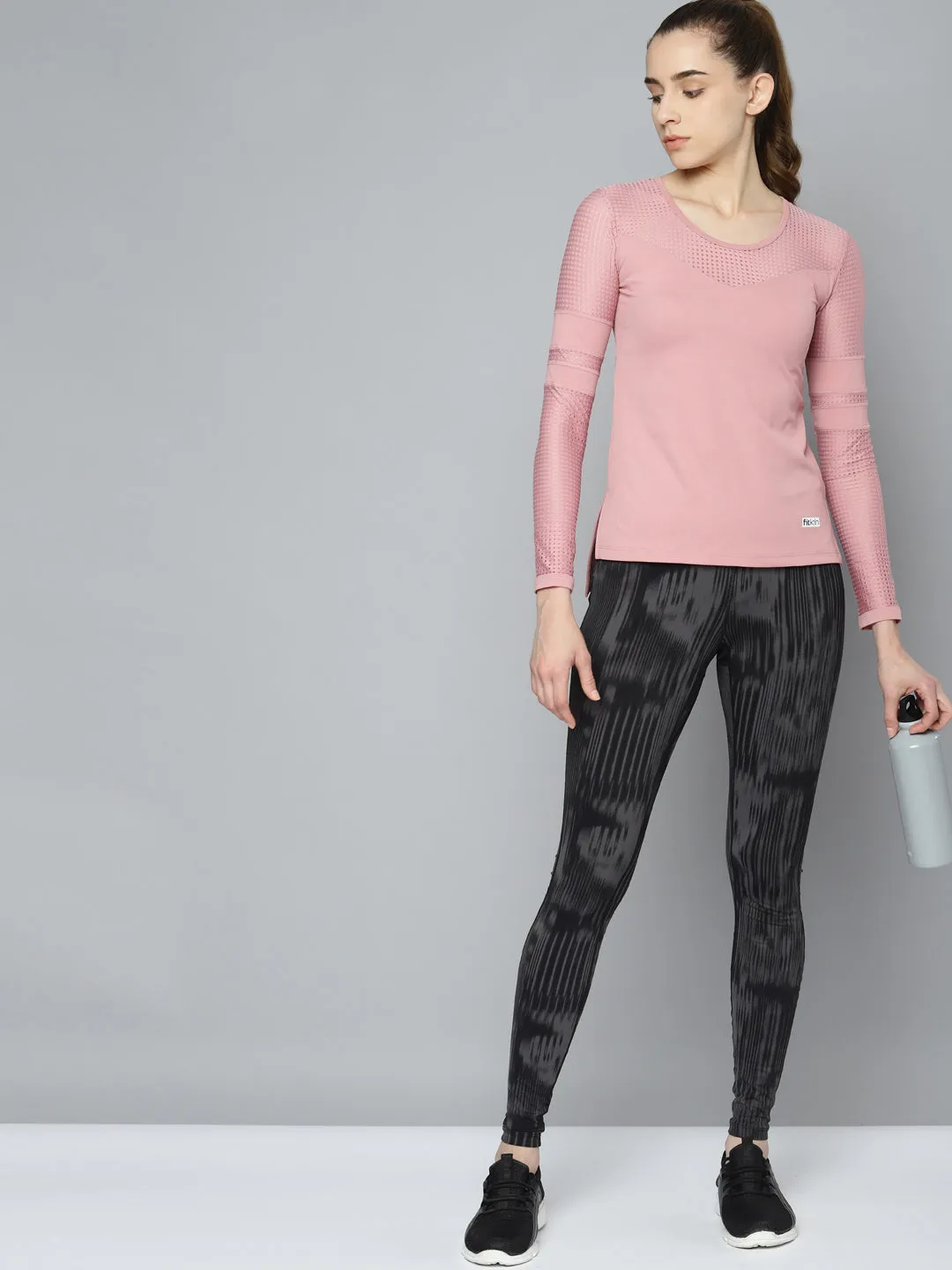 Women Active Pink Training Mesh Panel Top