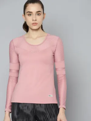Women Active Pink Training Mesh Panel Top