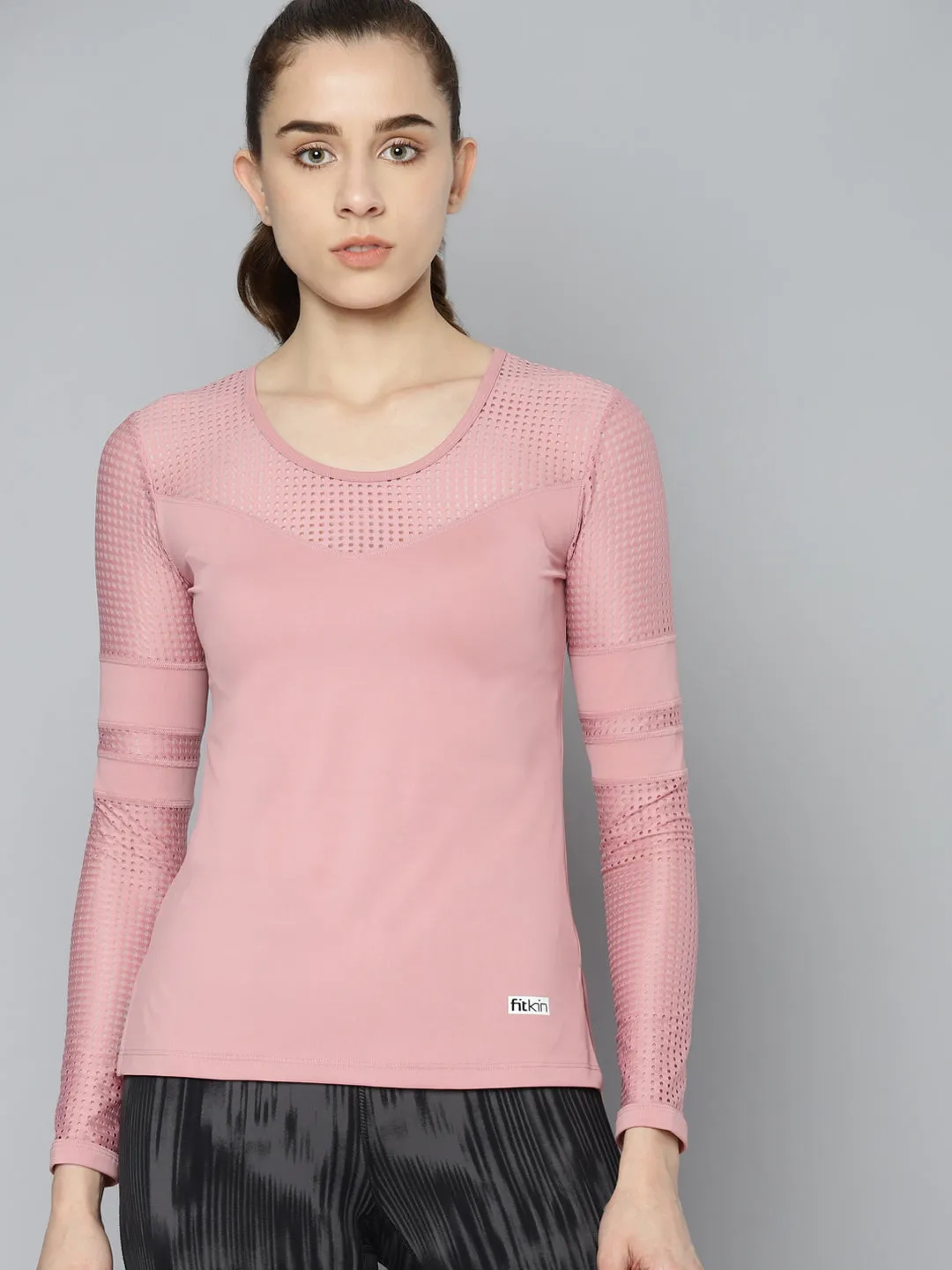 Women Active Pink Training Mesh Panel Top