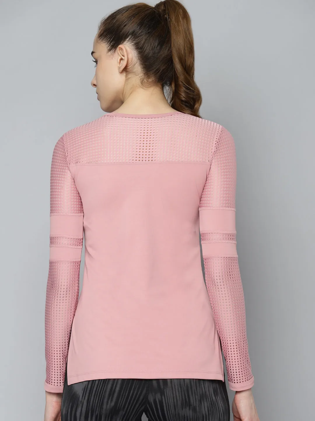 Women Active Pink Training Mesh Panel Top
