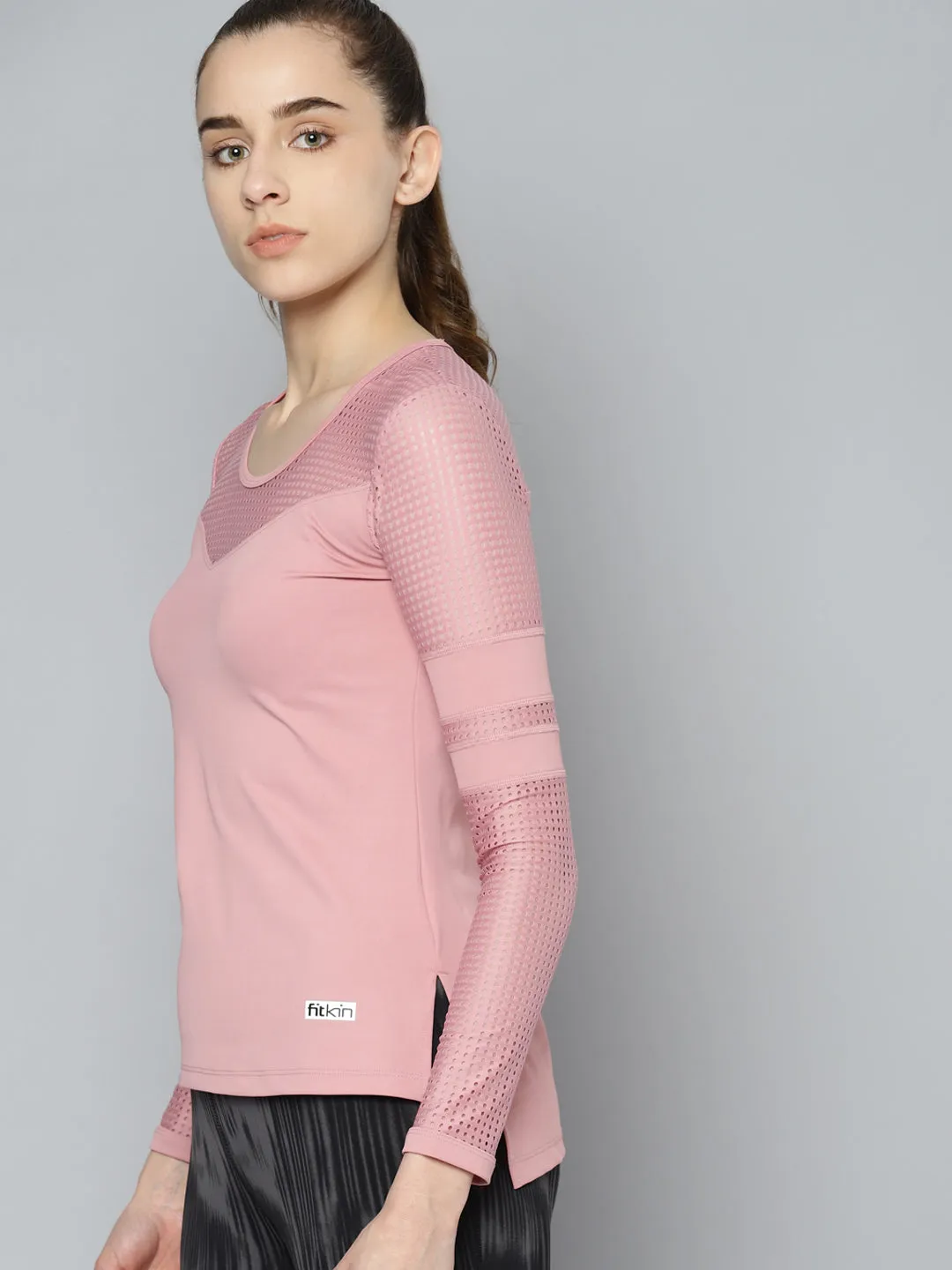 Women Active Pink Training Mesh Panel Top