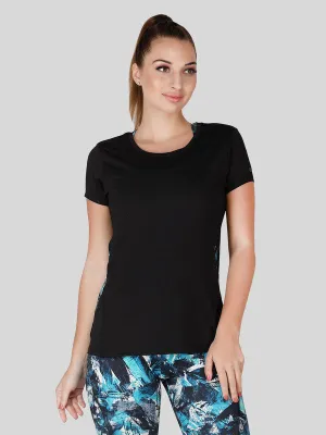 Women Black Solid Tops-WORKUP TEE-BK