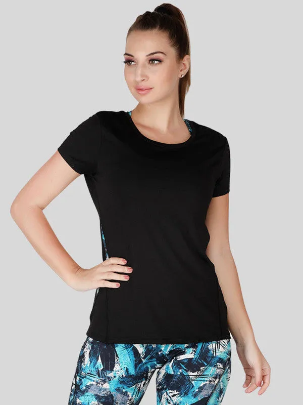 Women Black Solid Tops-WORKUP TEE-BK