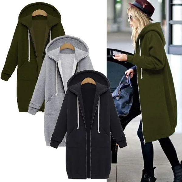 Women Hoodie Long Sleeve Hoodie Sweatshirts Coat Casual Pockets Zipper Solid Tops