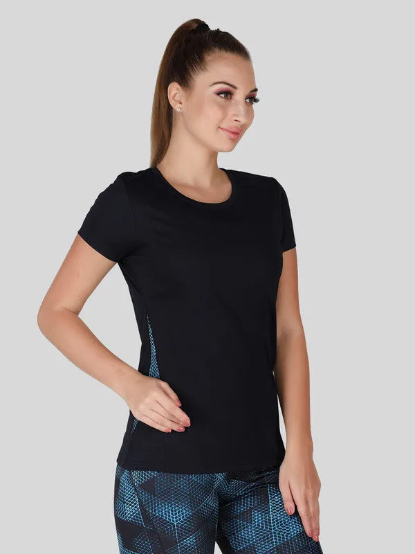 Women Navy Blue Solid Tops-WORKUP TEE-NY