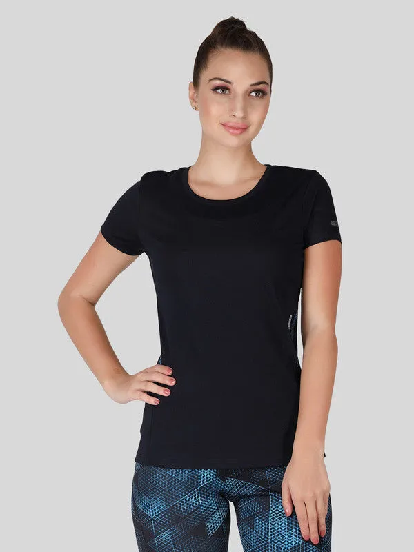 Women Navy Blue Solid Tops-WORKUP TEE-NY