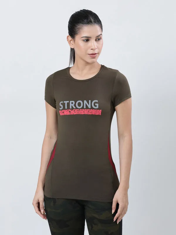 Women Olive Printed Tops & T-Shirts-POWER PLAY-OL
