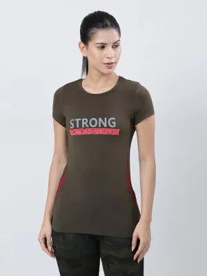 Women Olive Printed Tops & T-Shirts-POWER PLAY-OL