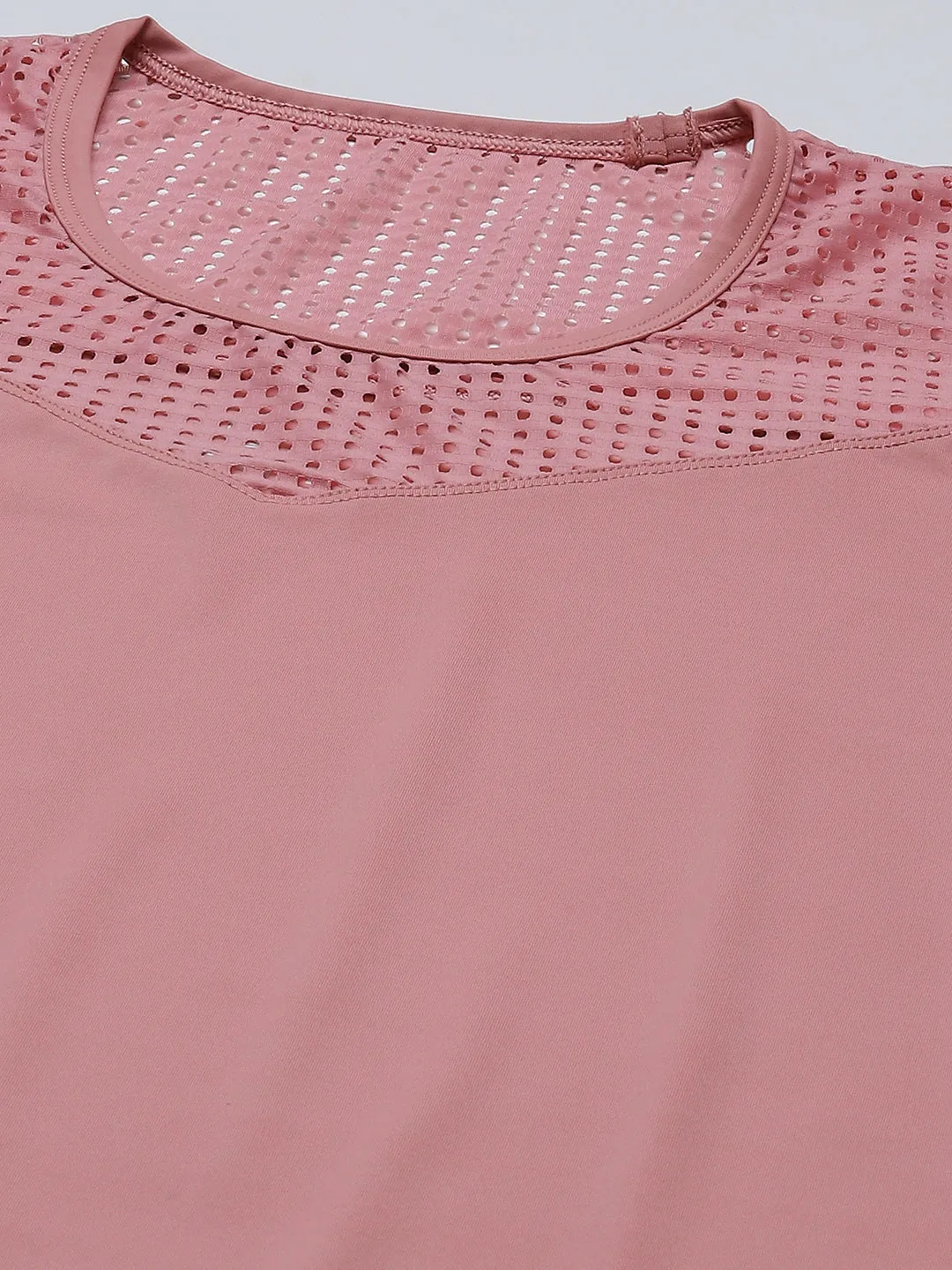 Women Pink Solid Mesh Design Knitted Rapid-Dry T-shirt