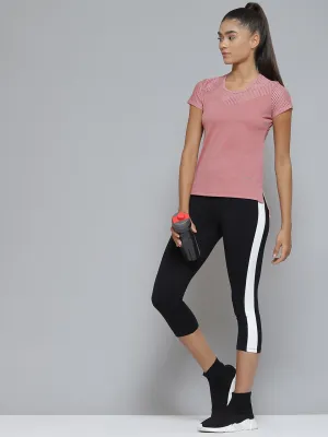Women Pink Solid Mesh Design Knitted Rapid-Dry T-shirt