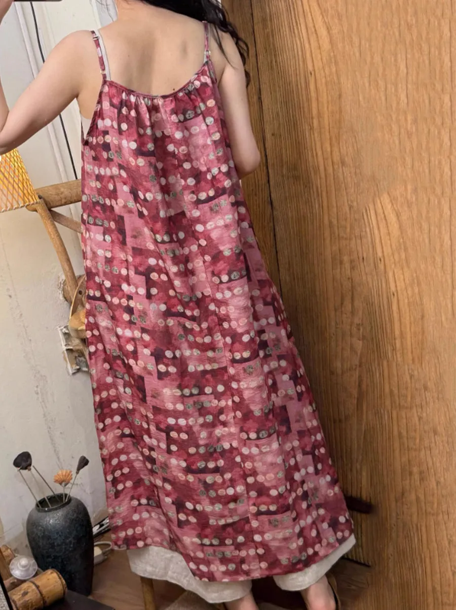 Women Summer Artsy Flower Cotton Vest Dress