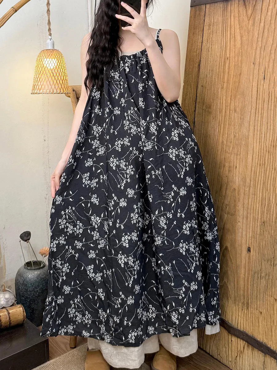 Women Summer Artsy Flower Cotton Vest Dress