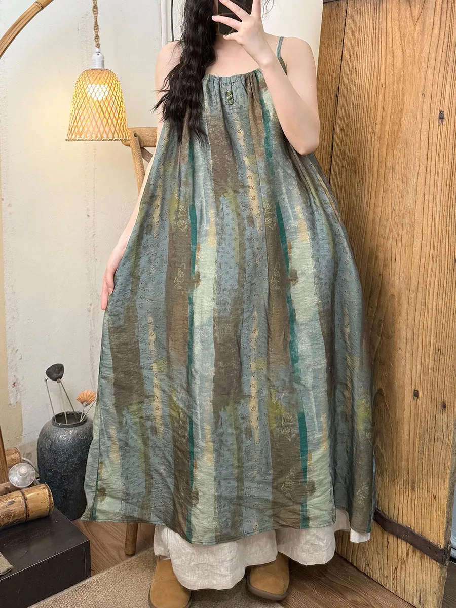 Women Summer Artsy Flower Cotton Vest Dress
