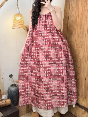 Women Summer Artsy Flower Cotton Vest Dress