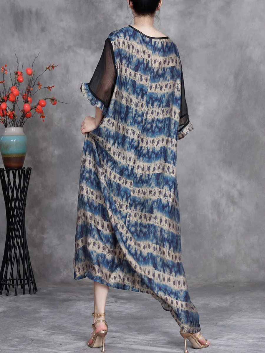 Women Summer Artsy Leaf O-Neck Maxi Dress