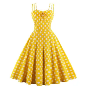 Women Summer Sphagetti Straps Dot Print Dresses
