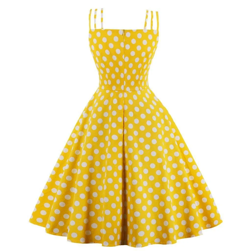 Women Summer Sphagetti Straps Dot Print Dresses