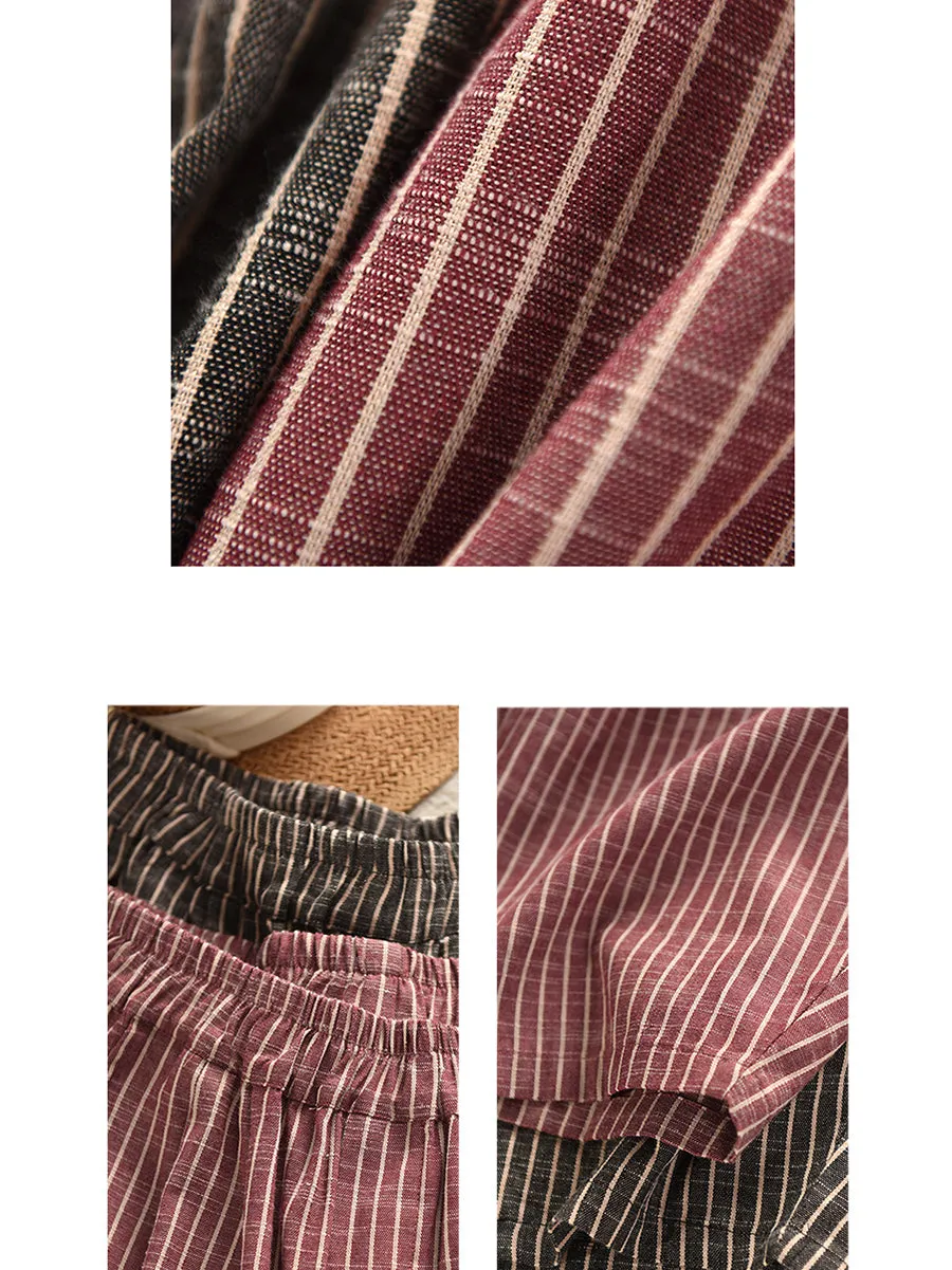 Women Summer Vintage Stripe 100%Linen Harem Pants