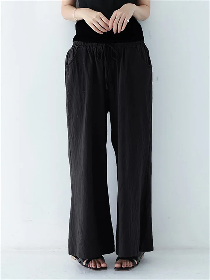 Women's Spring Summer Plain Cotton Linen Straight-Leg Pants
