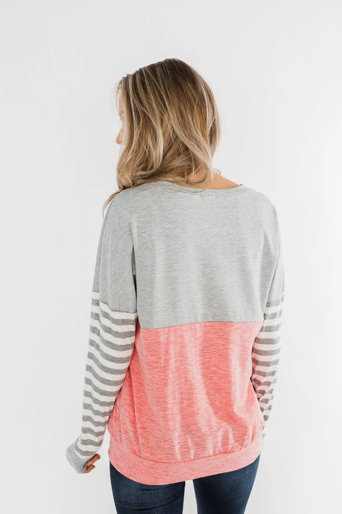 Your Hand In Mine Color Block Top- Grey & Pink