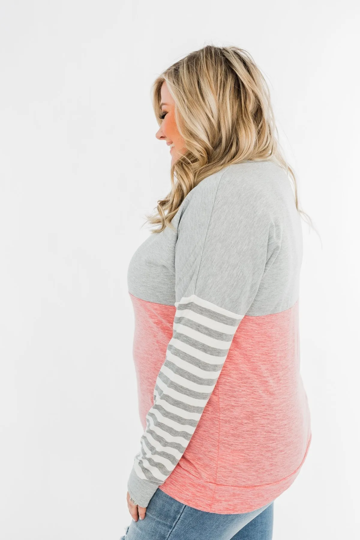 Your Hand In Mine Color Block Top- Grey & Pink