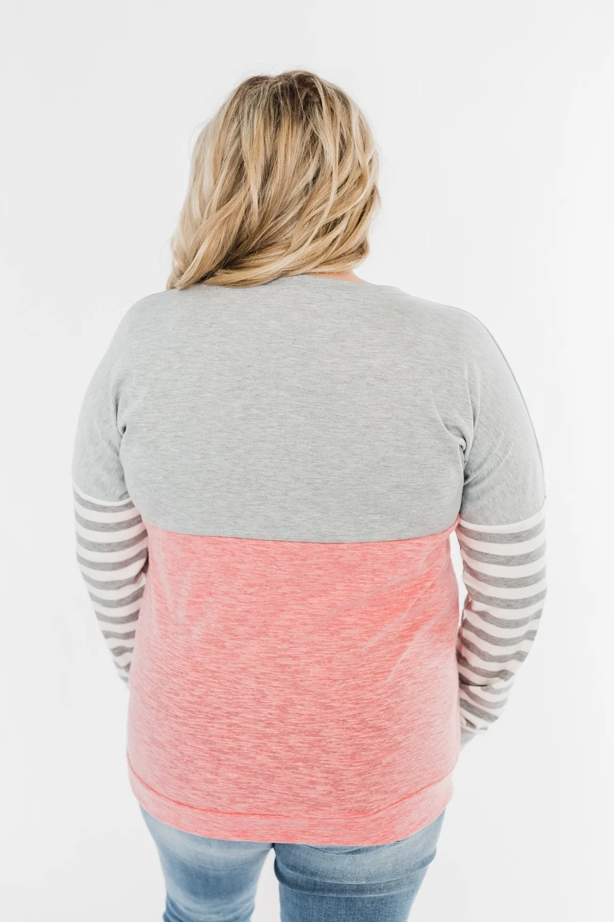 Your Hand In Mine Color Block Top- Grey & Pink